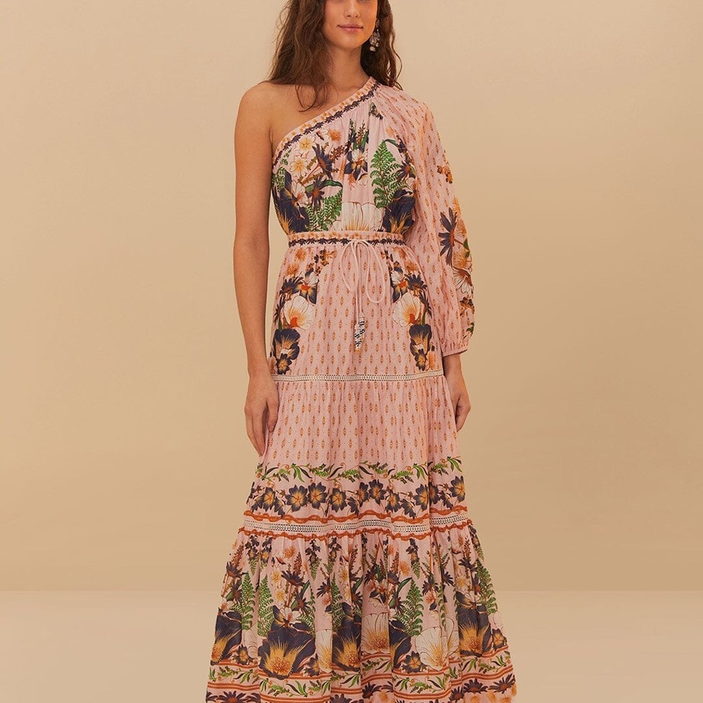 FARM Rio One-Shoulder Dress in Pink and Orange